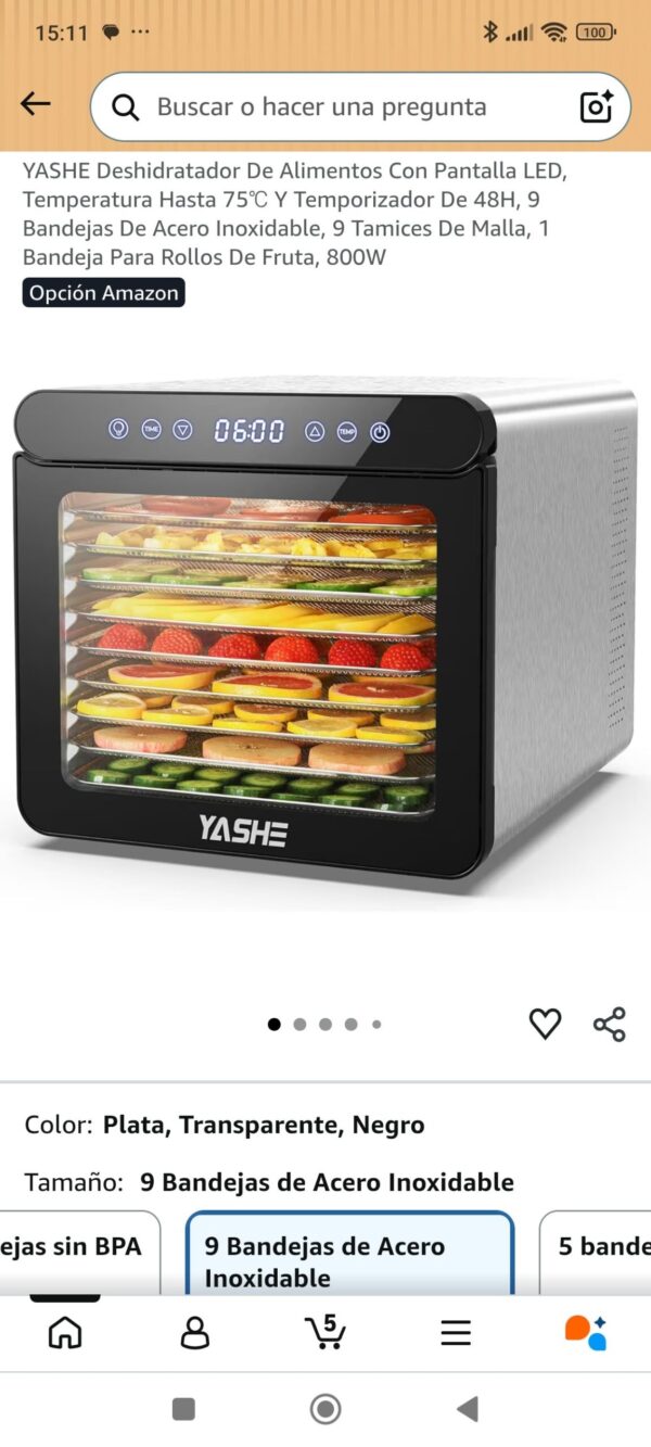 YASHE Deshidratador De Alimentos Con Pantalla LED