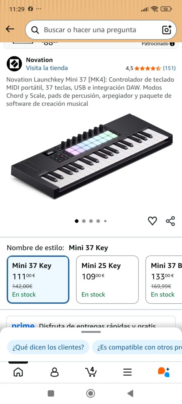 Novation Launchkey Mini 37 [MK4]: Controlador de teclado MIDI portátil, 37 teclas