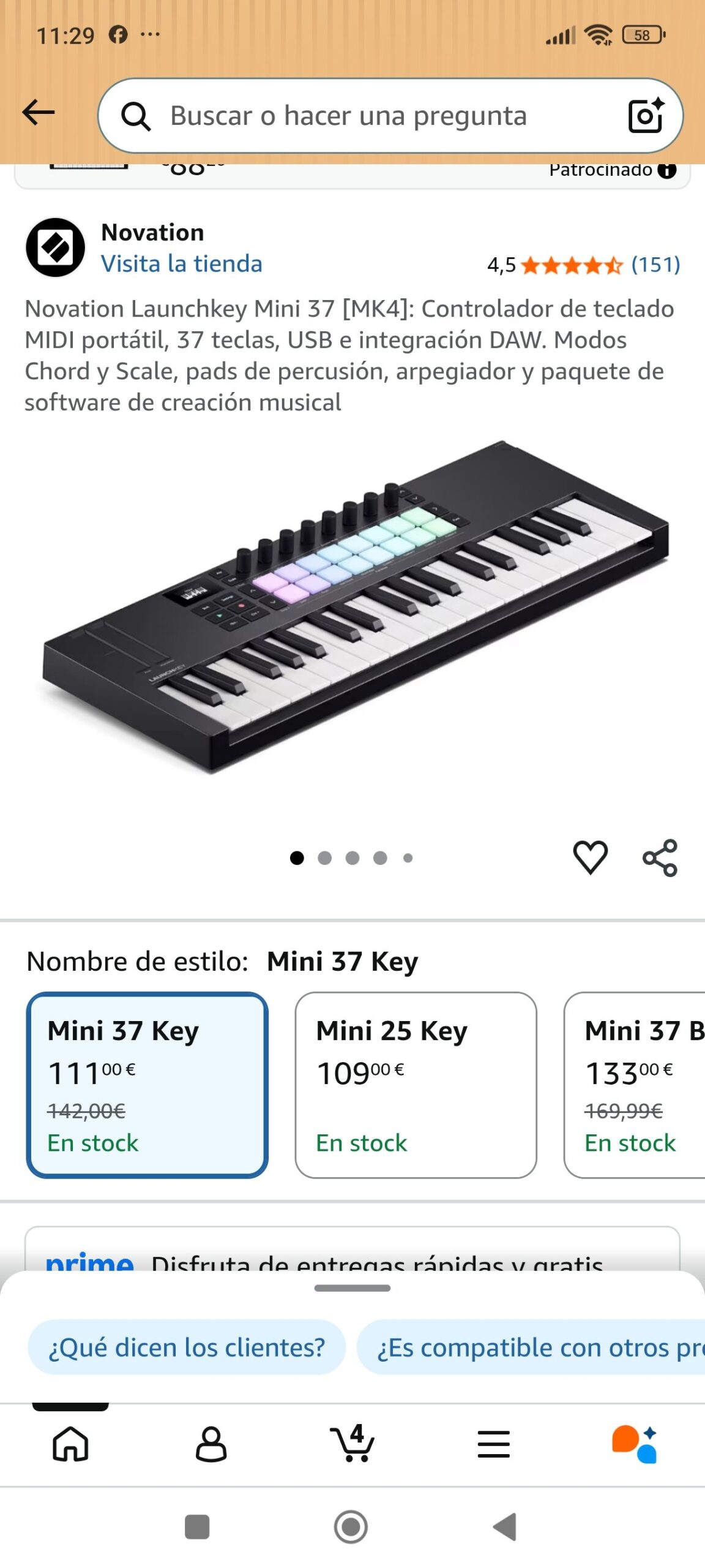 Novation Launchkey Mini 37 [MK4]: Controlador de teclado MIDI portátil, 37 teclas: imagen 1