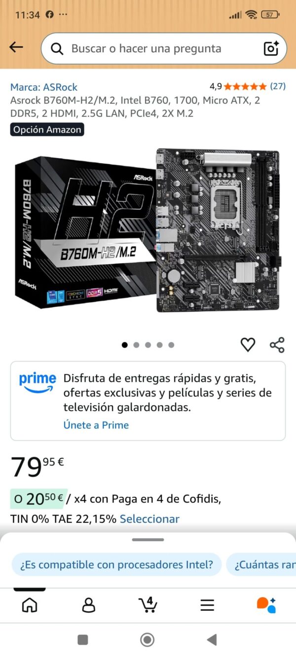 Asrock B760M-H2/M.2, Intel B760, 1700, Micro ATX, 2 DDR5, 2 HDMI, 2.5G LAN, PCIe4, 2X M.2