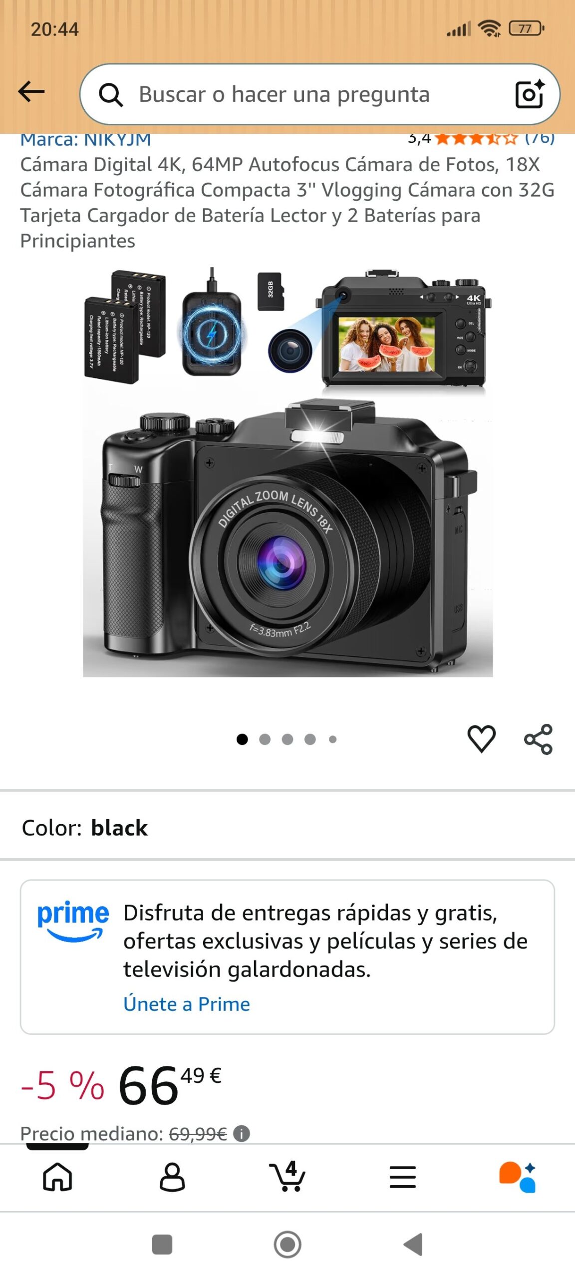 Cámara Digital 4K, 64MP Autofocus Cámara de Fotos, 18X: imagen 1