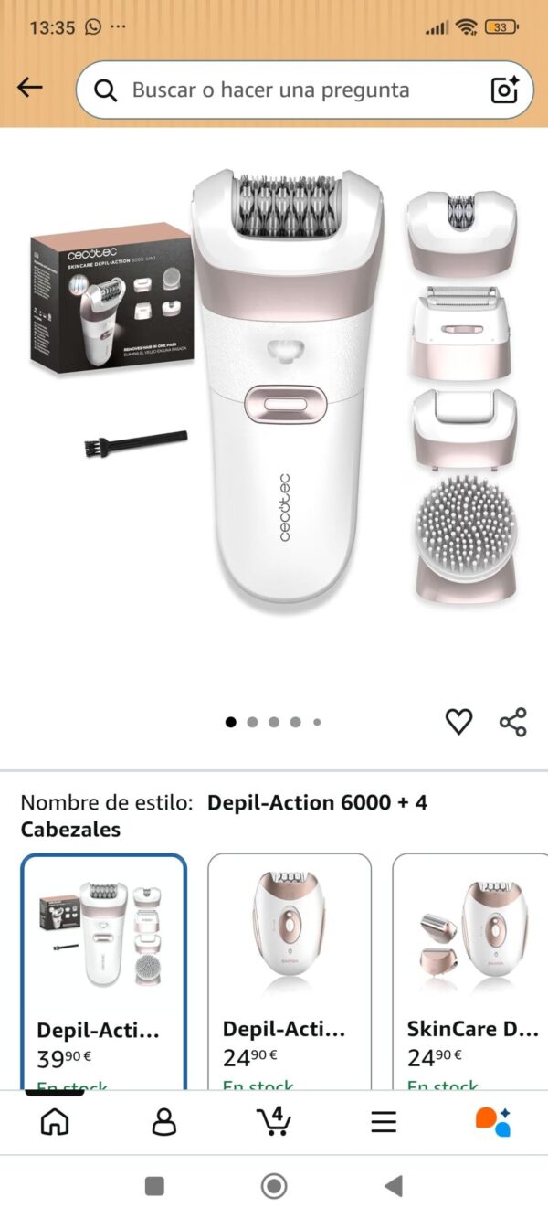 Depiladora eléctrica inalámbrica Cecotec SkinCare Depil-Action 6000 4in1 con 4 cabezales y luz LED – Blanca