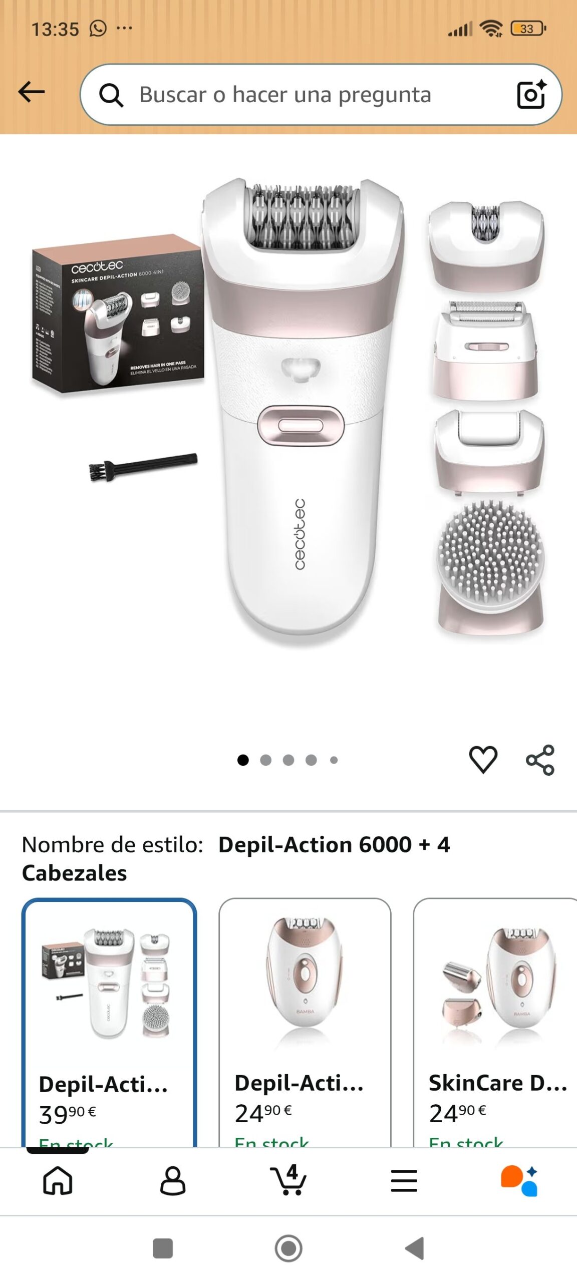 Depiladora eléctrica inalámbrica Cecotec SkinCare Depil-Action 6000 4in1 con 4 cabezales y luz LED – Blanca: imagen 3