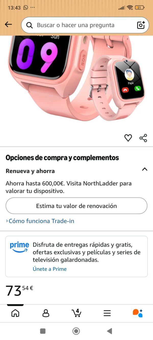 Reloj inteligente infantil Blackview 4G con GPS, videollamadas y botón SOS – Rosa