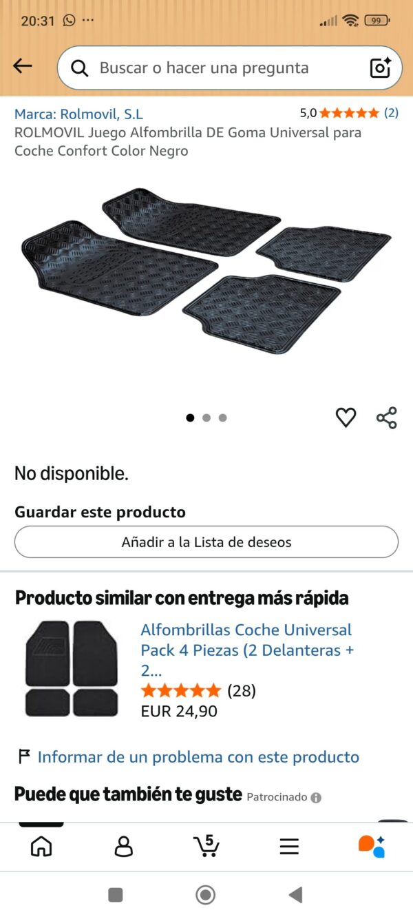 juego alfombrilla de plástico universal para coche