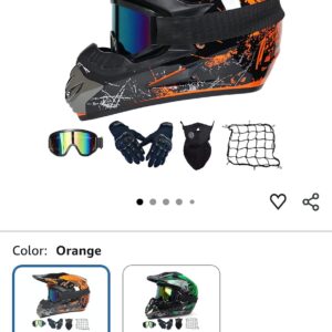 Casco de moto de cross, casco de motocross, casco para niños, casco de moto de descenso, casco de cross, con gafas protectoras, máscara y guantes de red, certificado DOT, S-XL (52-59 cm