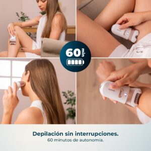 Depiladora eléctrica inalámbrica Cecotec SkinCare Depil-Action 6000 4in1 con 4 cabezales y luz LED – Blanca: imagen 8