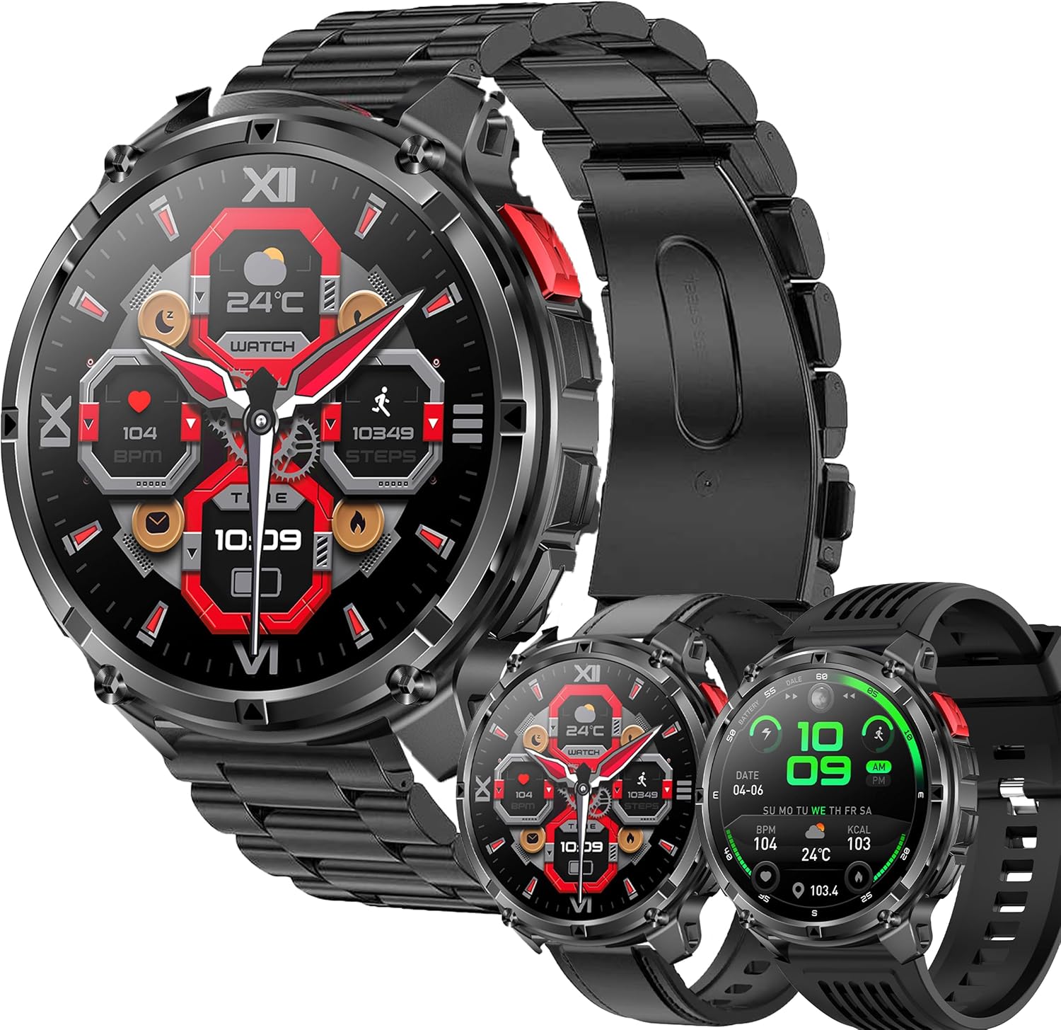 Smartwatch MYSHUN 1,7″ con llamadas Bluetooth, 123 modos deportivos y 3 correas – Negro: imagen 9