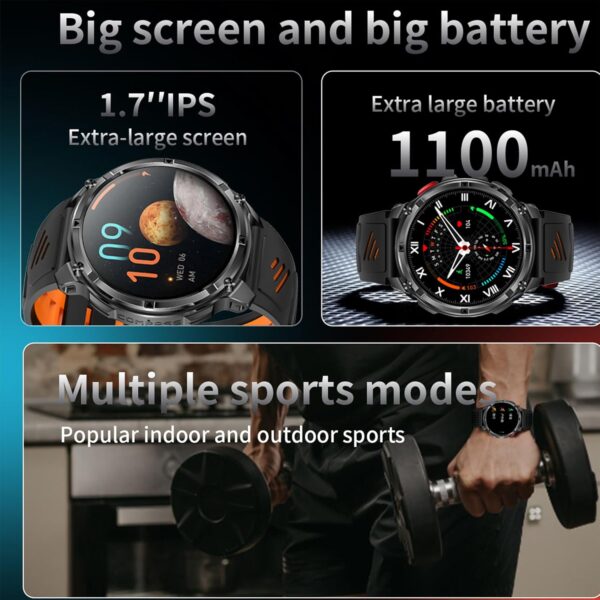 Smartwatch MYSHUN 1,7″ con llamadas Bluetooth, 123 modos deportivos y 3 correas – Negro