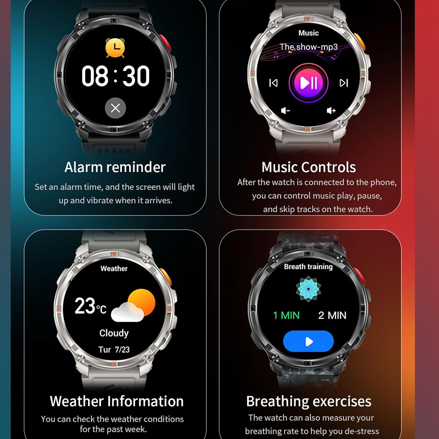 Smartwatch MYSHUN 1,7″ con llamadas Bluetooth, 123 modos deportivos y 3 correas – Negro: imagen 8