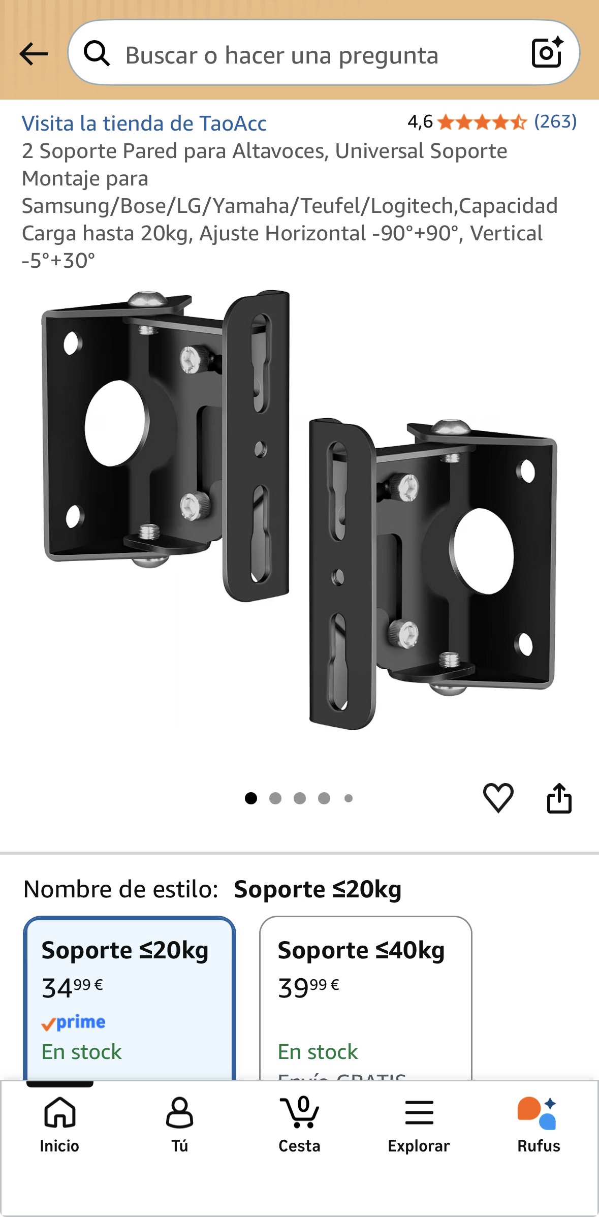 2 soportes de pared para altavoces, universales, hasta 20 kg