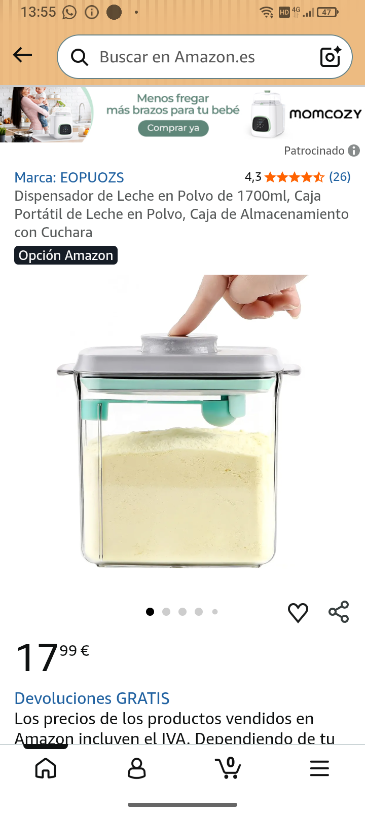 dispensador de leche en polvo