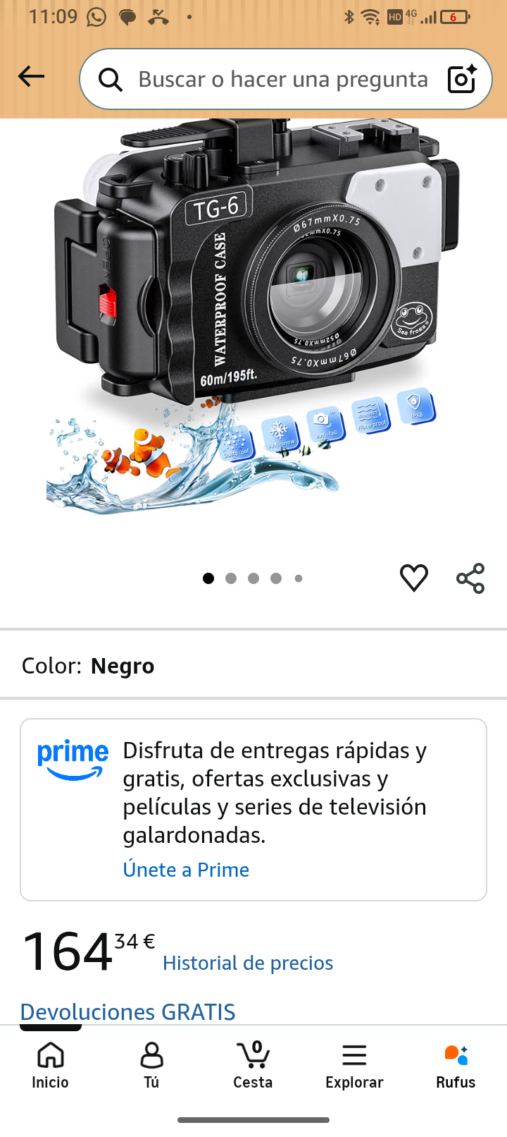 carcasa subacuática para cámara