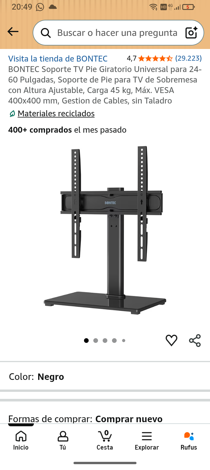 soporte TV pié giratorio universal para 24 a 60"